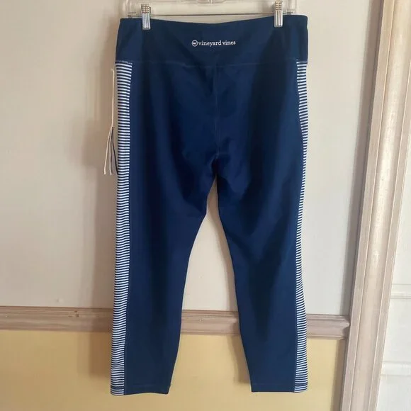 NWT Vineyard Vines Women's Deep Bay Blue Side-Stripe Perf Leggings Size L C3 - Picture 3 of 5